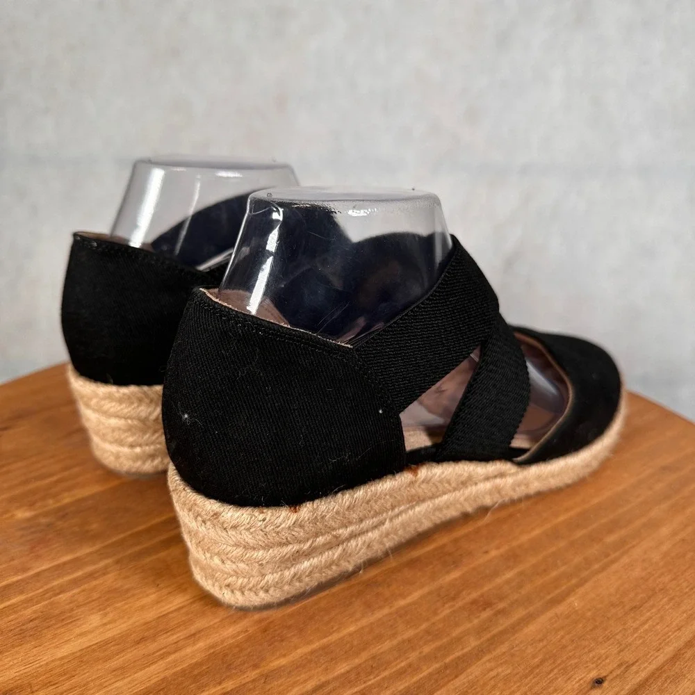 LifeStride Keaton Wedge Espadrilles Women 8.5M Black Good Crisscross Straps
